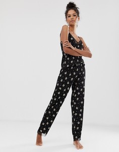 Черный пижамный комплект с цветочным принтом New Look - Черный