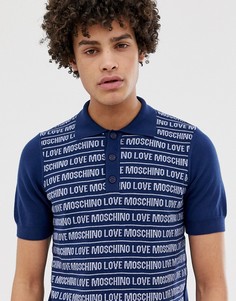 Трикотажная футболка-поло со сплошным принтом Love Moschino - Темно-синий