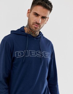 Темно-синий лонгслив для дома с логотипом и капюшоном Diesel - Темно-синий