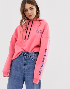 Розовый oversize-свитшот с надписью Pull&Bear - Розовый