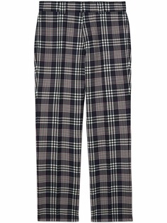 Burberry Slim Fit Check Wool Mohair Silk Tailored Trousers