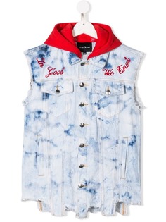 John Richmond Junior TEEN hooded distressed denim gilet