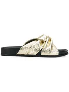 Twin-Set шлепанцы со сборкой и эффектом металлик