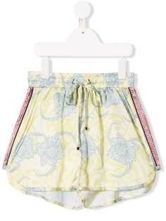 John Richmond Junior rhinestone stripe printed satin shorts
