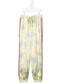 John Richmond Junior rhinestone stripe floral satin joggers