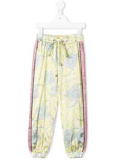 John Richmond Junior rhinestone stripe printed satin joggers