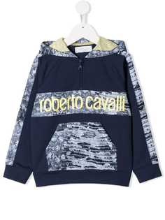 Roberto Cavalli Junior snake print panels half zip hoodie