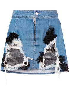 Almaz джинсовая юбка мини с кружевной отделкой