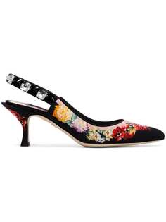 Dolce & Gabbana black 60 floral print slingback leather pumps