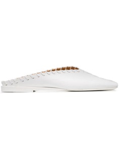 Jil Sander white square toe leather loafers