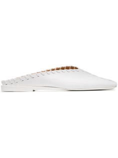 Jil Sander white square toe leather loafers