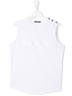 Balmain Kids TEEN logo print tank top