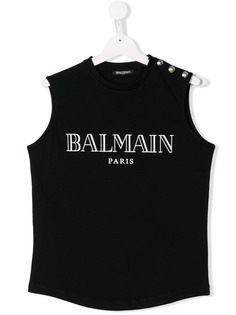 Balmain Kids TEEN logo print tank top