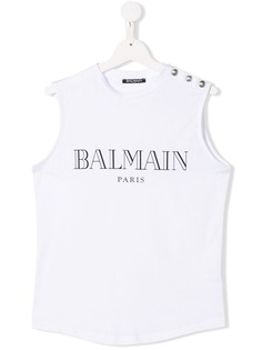 Balmain Kids TEEN logo print tank top