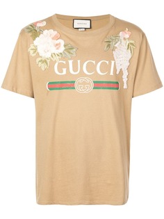 Gucci Vintage футболка с логотипом и цветочной аппликацией