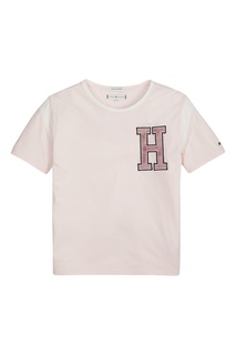 Розовая футболка с фактурной аппликацией Tommy Hilfiger Kids