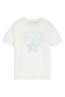 Белая футболка с голубым принтом Tommy Hilfiger Kids