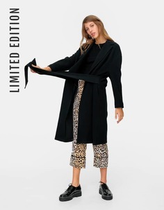 Stradivarius Пальто из шерстяного драпа с поясом, Limited Edition ЖЕНСКАЯ КОЛЛЕКЦИЯ Черный XS