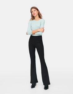 Stradivarius Однотонные трикотажные брюки клеш ЖЕНСКАЯ КОЛЛЕКЦИЯ Черный XL