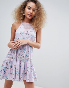 Платье мини без рукавов с цветочным принтом En Creme - Фиолетовый