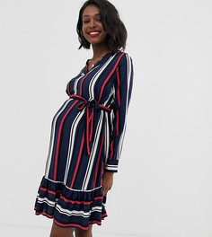 Платье миди в полоску с V-образным вырезом Mamalicious maternity - Мульти Mama.Licious