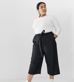 Льняные кюлоты с завязкой на поясе ASOS DESIGN Curve - Черный