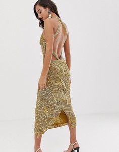 Облегающее платье миди с пайетками и бахромой ASOS EDITION - Золотой