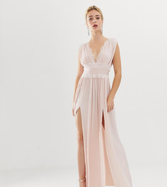 Платье макси с плиссировкой и кружевом ASOS DESIGN Premium - Розовый