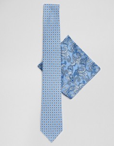 Синий галстук и платок для пиджака с цветочным принтом пейсли Twisted Tailor - Синий