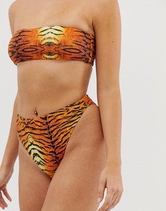Плавки бикини с высоким вырезом по бедру и тигровым принтом Missguided - Мульти