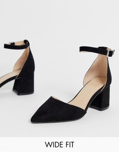 Черные туфли для широкой стопы на блочном каблуке с заостренным носком и ремешком на щиколотке Simply Be Estee - Черный