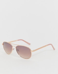 Золотистые солнцезащитные очки-авиаторы с декоративными дужками River Island - Золотой