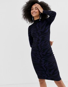 Платье миди с принтом зебра River Island - Темно-синий