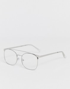 Серебристые очки в стиле ретро с прозрачными стеклами ASOS DESIGN - Серебряный