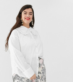 Рубашка с oversize-воротником Питер Пэн и кружевной отделкой Neon Rose Plus - Белый