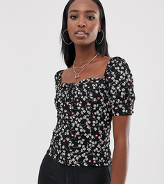 Блузка с квадратным вырезом и цветочным принтом Fashion Union Tall - Черный