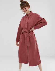 Розовое платье-рубашка макси Pull&Bear - Розовый