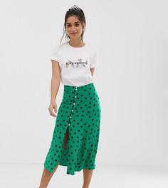 Юбка миди в горошек Miss Selfridge Petite - Зеленый