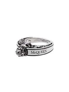 Alexander McQueen кольцо с гравировкой и декором в виде черепа в короне