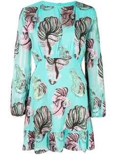 Cynthia Rowley Inverness Teal Fish Bell Sleeve Dress