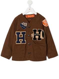 Denim Dungaree varsity patch collarless jacket