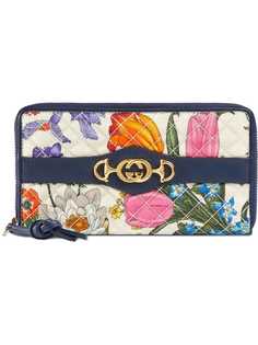 Gucci кошелек с круговой молнией и цветочным принтом