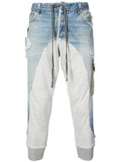 Greg Lauren спортивные флисовые брюки с панелью из денима