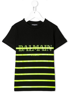 Balmain Kids полосатая футболка с принтом логотипа