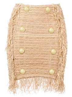 Balmain твидовая юбка мини с бахромой