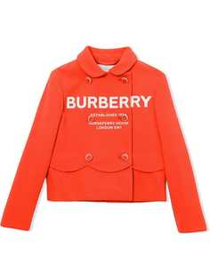 Burberry Kids двубортная креповая куртка с принтом логотипа