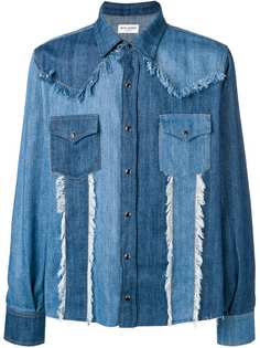 Saint Laurent джинсовая рубашка в стиле пэчворк с необработанным краем