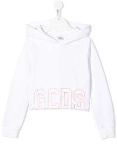 Gcds Kids logo embroidered hoodie