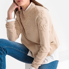 Пуловер с круглым вырезом и вышивкой из тонкого трикотажа Pepe Jeans