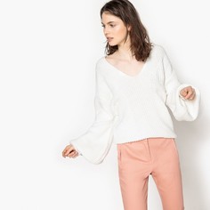 Пуловер оригинальной вязки расклешенного покроя с V-образным вырезом и длинными рукавами LA Redoute Collections